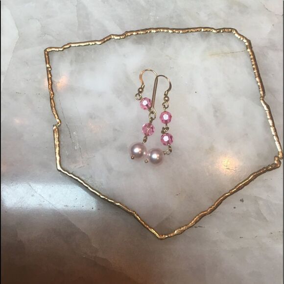 PINK & Pearl Drop Earrings by Dallas Designer - Picture 7 of 8